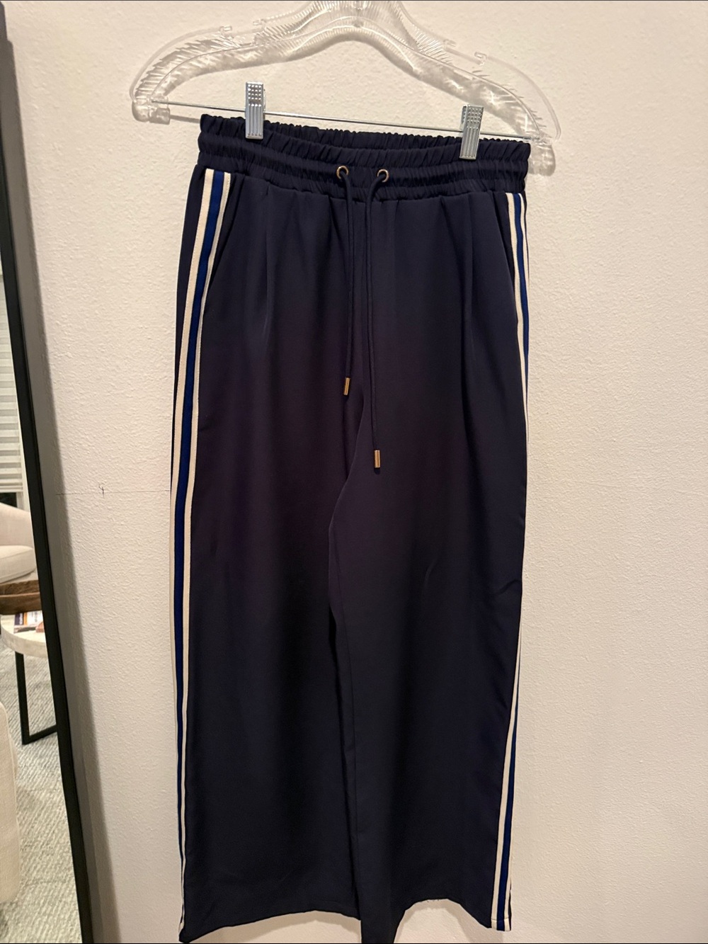 bishop + young Navy Joggers with White Side Stripes